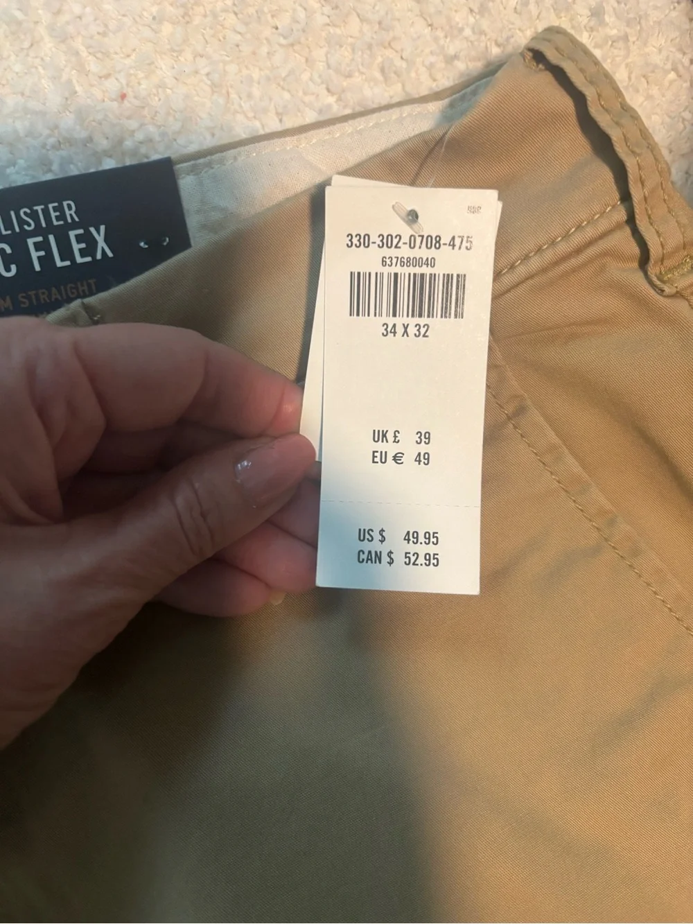 NWT Hollister Men’s Epic Flex Slim Straight Chinos